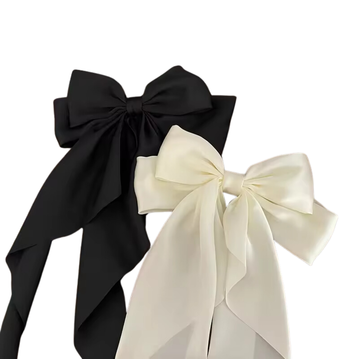 Set 2 Agrafa de par, tip funda lunga, material Satin/Panza, Negru/Alb 20x38cm