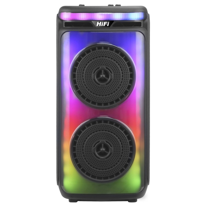 Difuzor portabil AIG RX-6245, 10 W, Bluetooth, USB, LED, radio FM, MP3, MP4, MP5, microfon si telecomanda incluse, negru