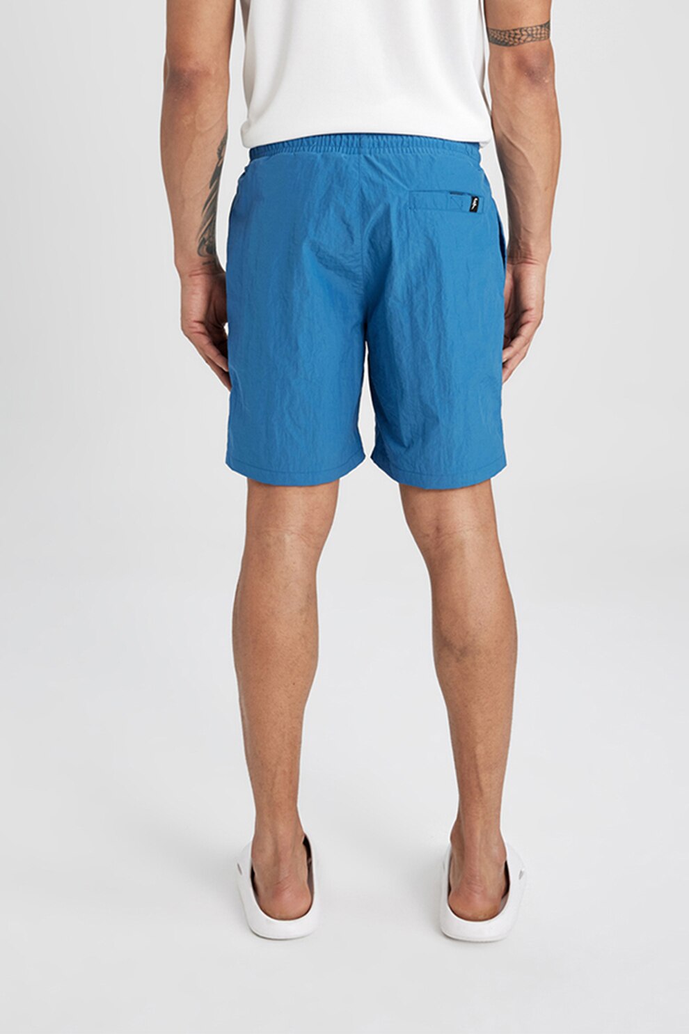 DeFacto, Pantaloni scurti de baie cu talie ajustabila, Albastru