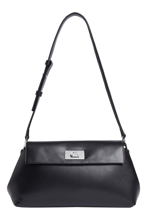 CALVIN KLEIN, Eco-bőr táska vállpánttal és füllel, Fekete