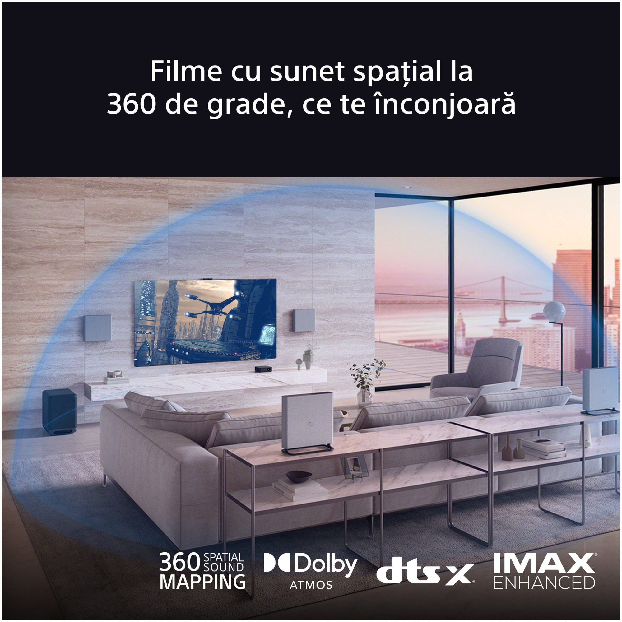 Sistem Home Theatre Sony BRAVIA Theatre Quad HT-A9M2, 4.0.4ch, 504W, Wi-Fi, Bluetooth, 360 Spatial Sound Mapping, Dolby Atmos, Gri