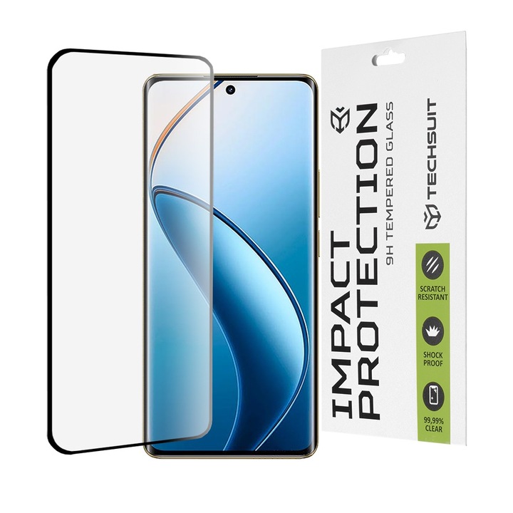 Fólia Realme 12 Pro / 12 Pro+ - Techsuit 111D teljes borító / teljes ragasztós üveg - fekete