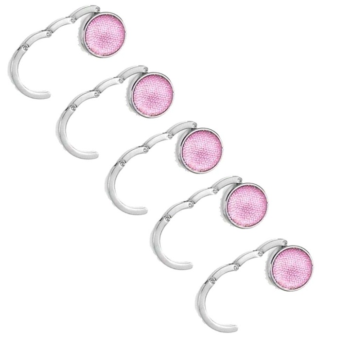 Set 5 bucati carlig geanta de mana, masa, metal, roz ii, Dalimag