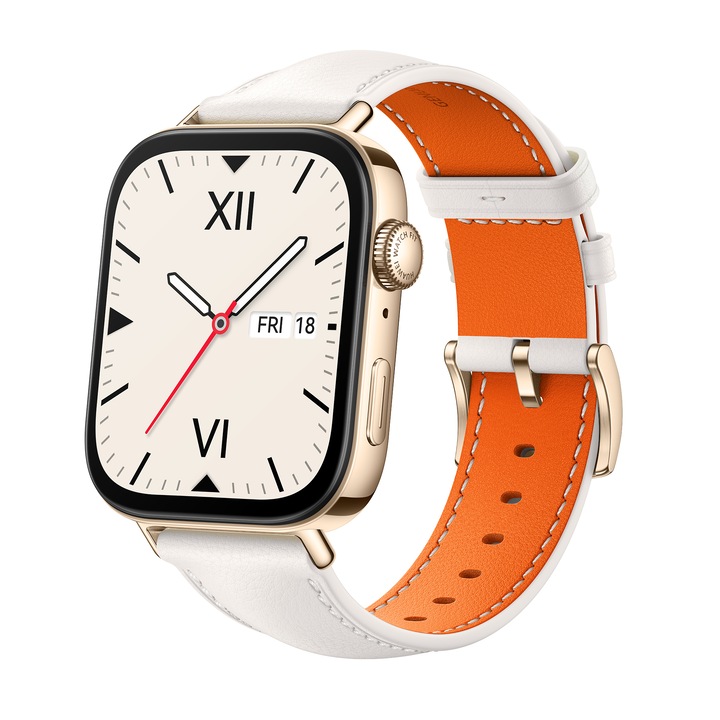 Смарт часовник Huawei Watch Fit 3, Gold Body, White Leather Strap