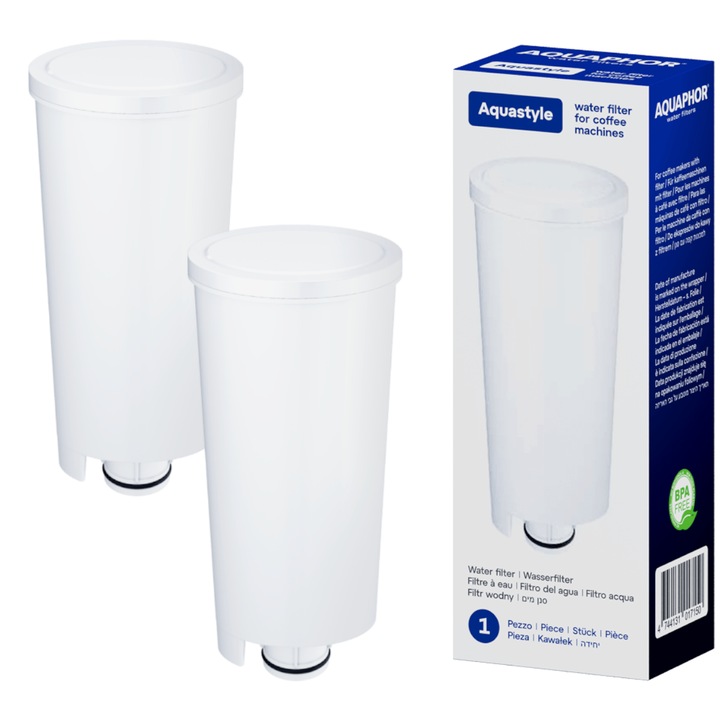 Set 2x filtru de apa Aquaphor AquaStyle pentru aparatele de cafea De'Longhi BCO COM ESAM ETAM EC680 EC800, echivalent cu DLSC002