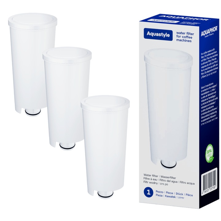Set 3x filtru de apa Aquaphor AquaStyle pentru aparatele de cafea De'Longhi BCO COM ESAM ETAM EC680 EC800, echivalent cu DLSC002
