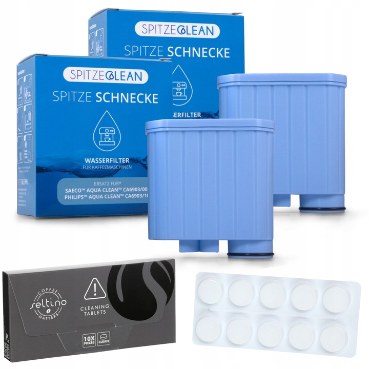 Set de 2 filtre pentru aparatul de cafea, Spitze CLEAN, pentru Philips LatteGo, cu 10 tablete, albastru/alb