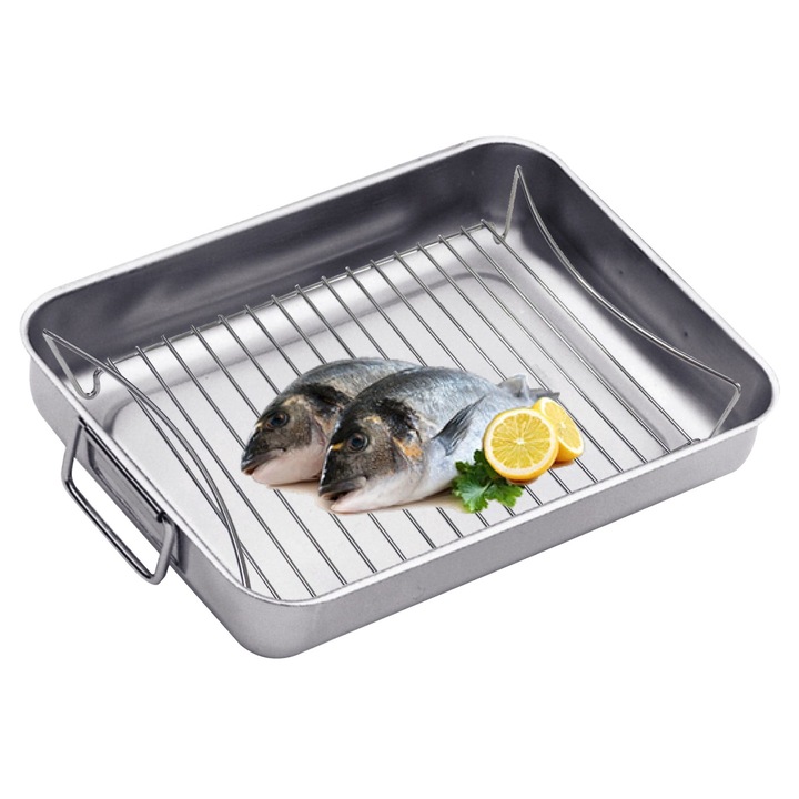 Tava inox cuptor, cu gratar, 35*25 cm*6,5 cm
