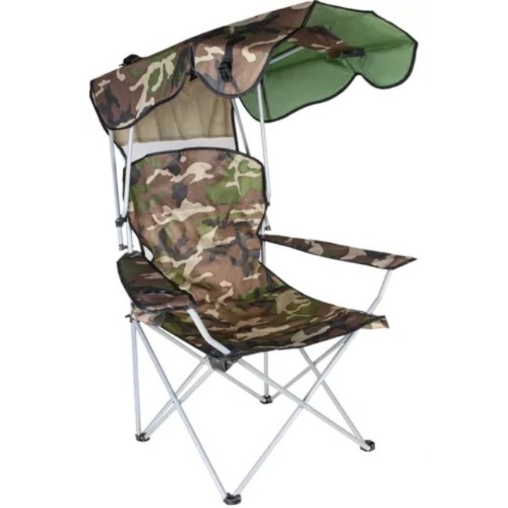 CLASStitude összecsukható horgászszék napernyővel, univerzális, összecsukható, strapabíró, tárolóhuzattal, maximálisan támasztható súly 100 kg, 92 x 128 cm, Camouflage
