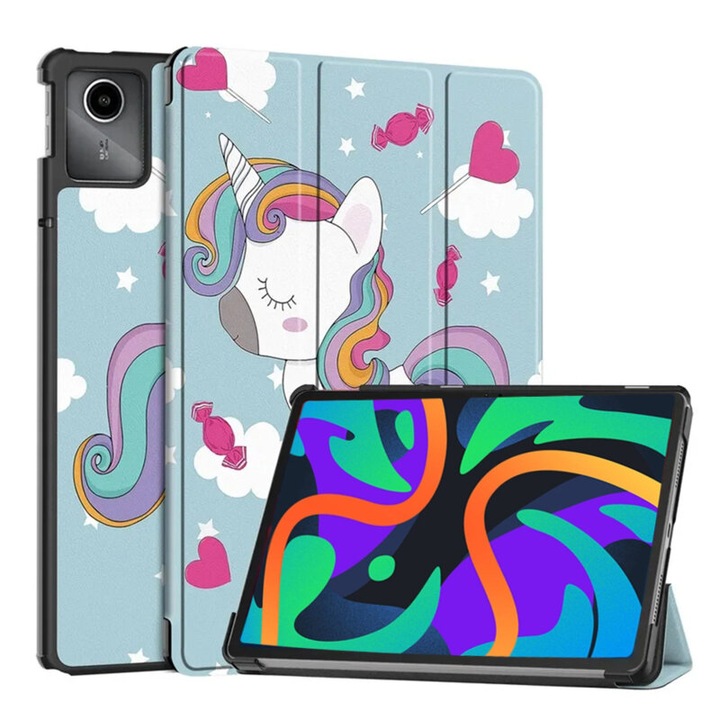 Защитен флип капак за таблет съвместим с Lenovo Tab M11, 11", FoldPro, тип стойка, екологична кожа, модел Unicorn, Multicolor