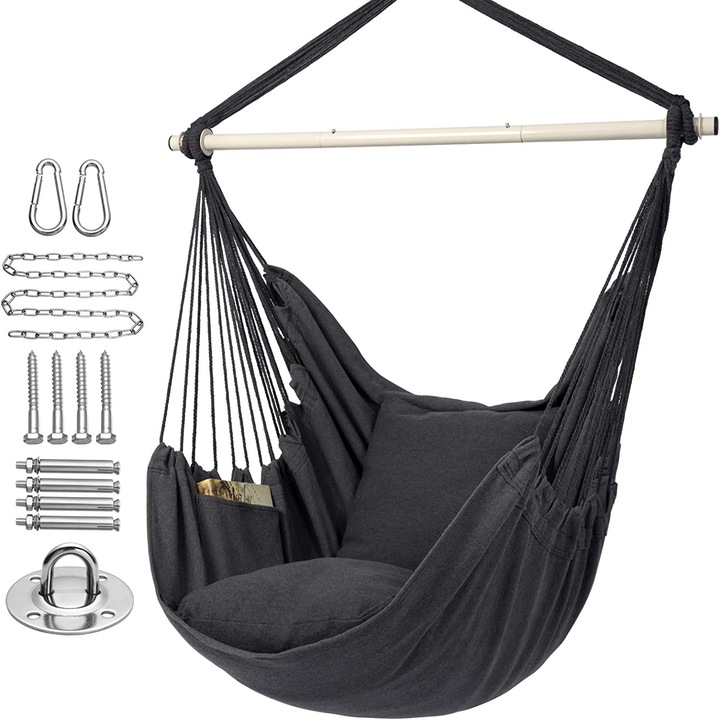 Scaun suspendat, 100x130x130cm, negru set montare inclus