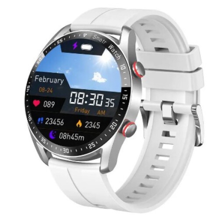 Ceas inteligent, SmartWatch Model HW20, ecran IPS, Functii Meteo, Ritm Cardiac, Apelare, Alb