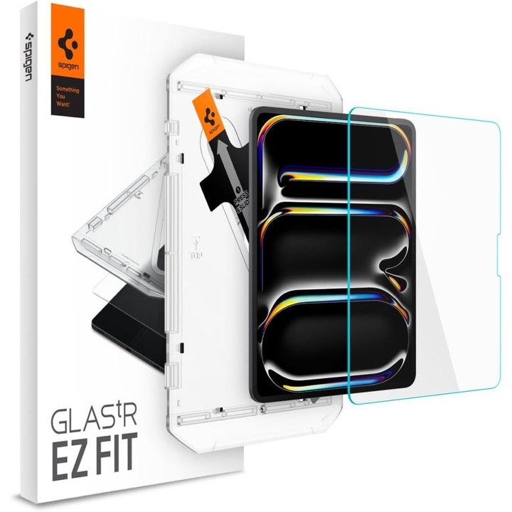 Folie de protectie, Spigen, Glas.TR EZ Fit pentru iPad Pro 13.7, tarie 9H, instalare usoara, transparenta