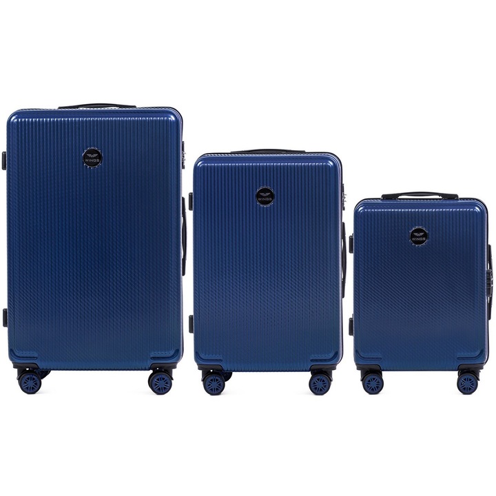 Куфар Wings PC 565, Тип количка, 3 бр, 4 двойни колела, TSA комбинация, Поликарбонат, Тъмносин