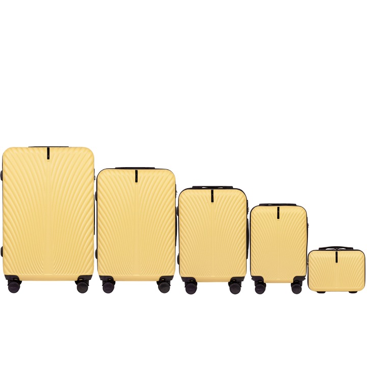 Set trolere 5 piese Wings Swan, ABS, 4 roti, cifru, galben deschis