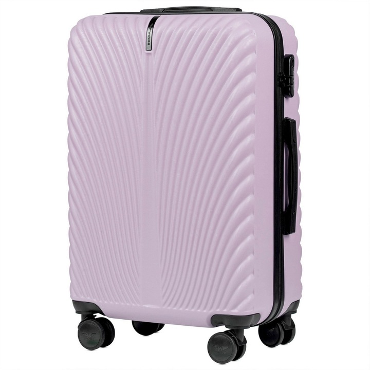 Troler mediu Wings Swan, ABS, 4 roti, cifru, 65.5 cm, mov deschis