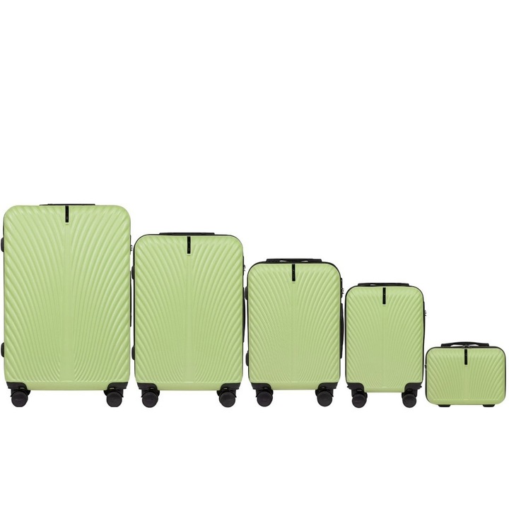 Комплект от 5 куфара Wings Swan, ABS, 4 колела, зелен