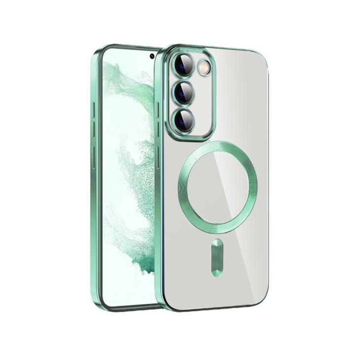 Husa Upzz Luxury Crystal MagSafe Protectie La Camere, Compatibila Cu Samsung Galaxy S23 Plus - Light Green