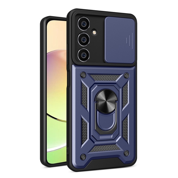 Samsung Galaxy S23 FE Premium Hybrid Armor Kickstand tok, kameracsúszka, ütésálló, felső védelem, kék