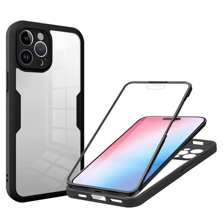 Husa pentru iPhone 14 Pro + Folie, V165, Poliuretan, Negru