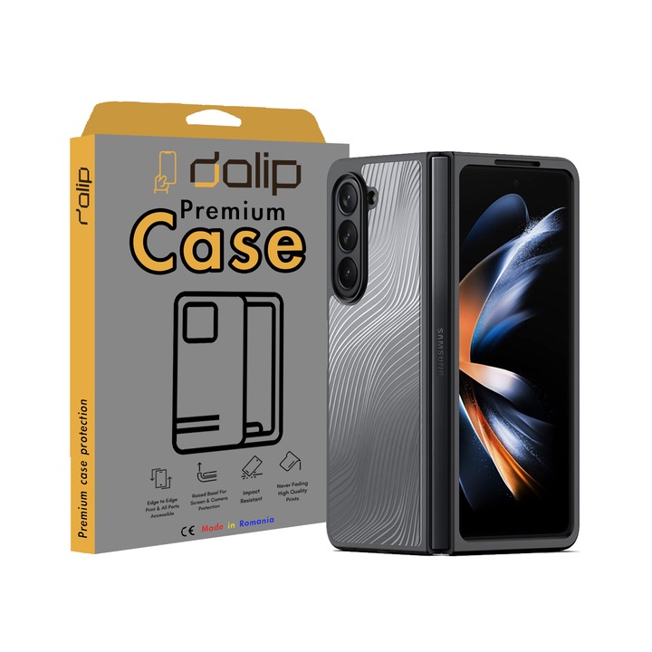 Husa pentru Samsung Galaxy Z Fold 4, Dalip Wave Protect, Silicon, Negru-Transparent