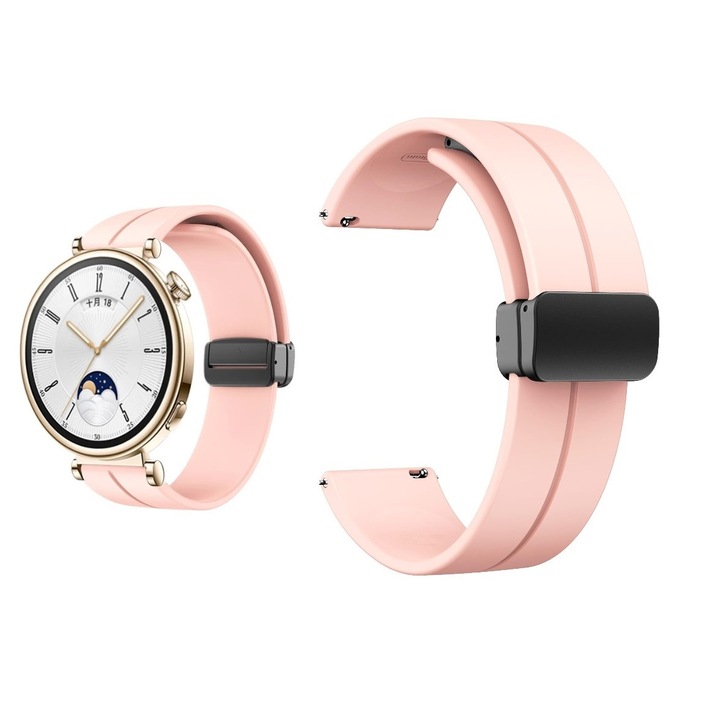 Силиконова каишка Smart Pulse Premium с магнитно закопчаване за Huawei Watch GT 4 41 mm, Huawei Watch GT 5 41mm, Garmin Vivoactive 4S, Venu 2S, 3S, Casio, Fosil, 18 mm, Розова