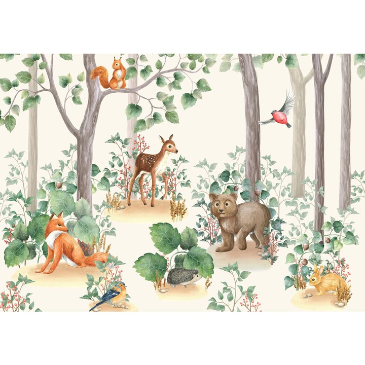 Fototapet Copii, autoadeziv, Animale Padure, multicolor, 200x300 cm CO279