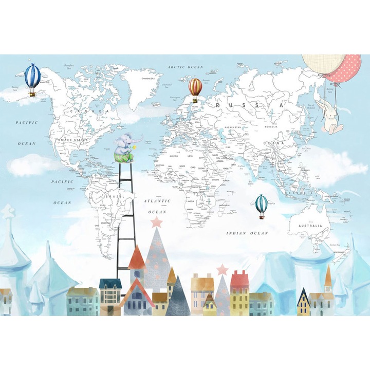 Fototapet Copii, autoadeziv, Harta Oras, multicolor, 200x300 cm CO292