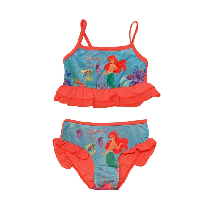 Costum de baie pentru copii Disney Ariel Mica Sirenă 26023-A, două piese, albastru/roz, Corai