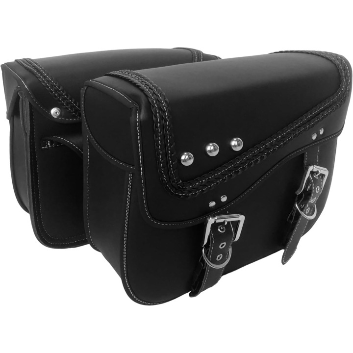 2db motoros oldaltáska készlet, vízálló, bővíthető, 37,5x29x18cm, fekete