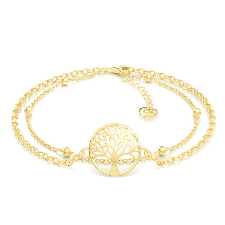 925 Sterling ezüst "Life" karkötő, arany színű, ékszerdobozsal, S019 modell