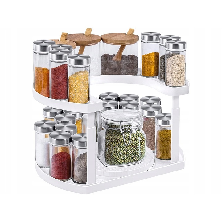 Organizator rotativ pentru condimente eBA®, ajustabil pe 2 nivele, economisire spatiu, 32 x 20 cm, Alb