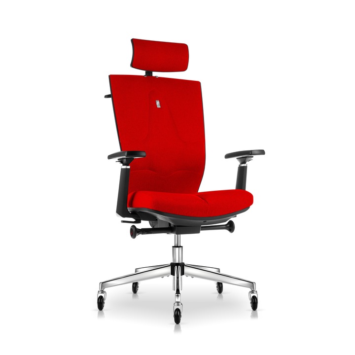 Ergonomikus irodai szék Kulik System, SPACE, Azure, Textil, piros