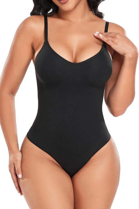 Body modelator pentru femei, cu bretele reglabile, negru, Negru