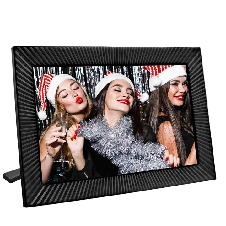 WiFi цифрова фоторамка, CHIGOODS®, 10,1 инча, 32 GB, сензорен екран 800X1280 HD IPS, приложение Frameo, microSD, снимки/видео, високоговорител, черен, YI018E