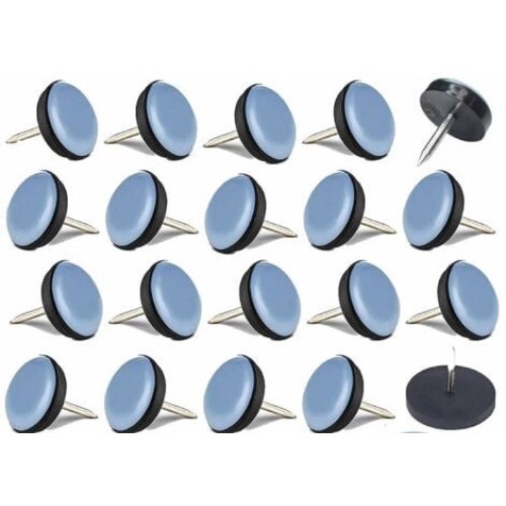 Комплект от 20 броя мебелни протектори QttvbTna, кръгли с пирони, PTFE и стомана, сини, 22x6mm