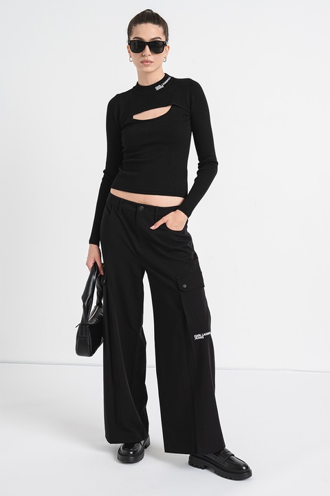 KARL LAGERFELD JEANS, Egyenes fazonú cargo nadrág, Fekete/Fehér