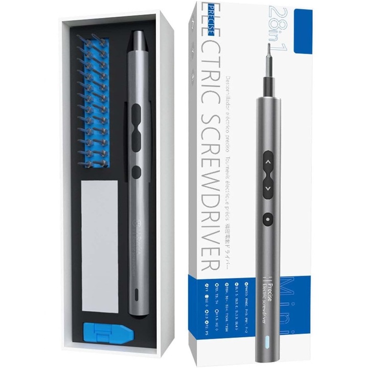 Elektromos csavarhúzó készlet 28 az 1-ben, Latauar, 330 Mah-os akkumulátor - 24 bites lapos és precíziós, 3 LED lámpa, USB, 200 Rt/perc
