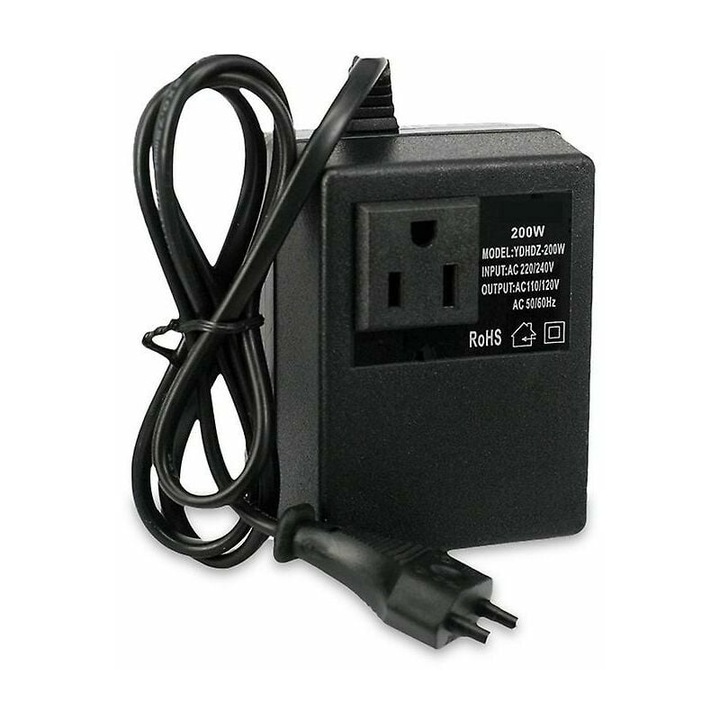 Трансформатор Tovbmup, конвертор на напрежение, 220V към 110V, черен, 200W, европейски щепсел