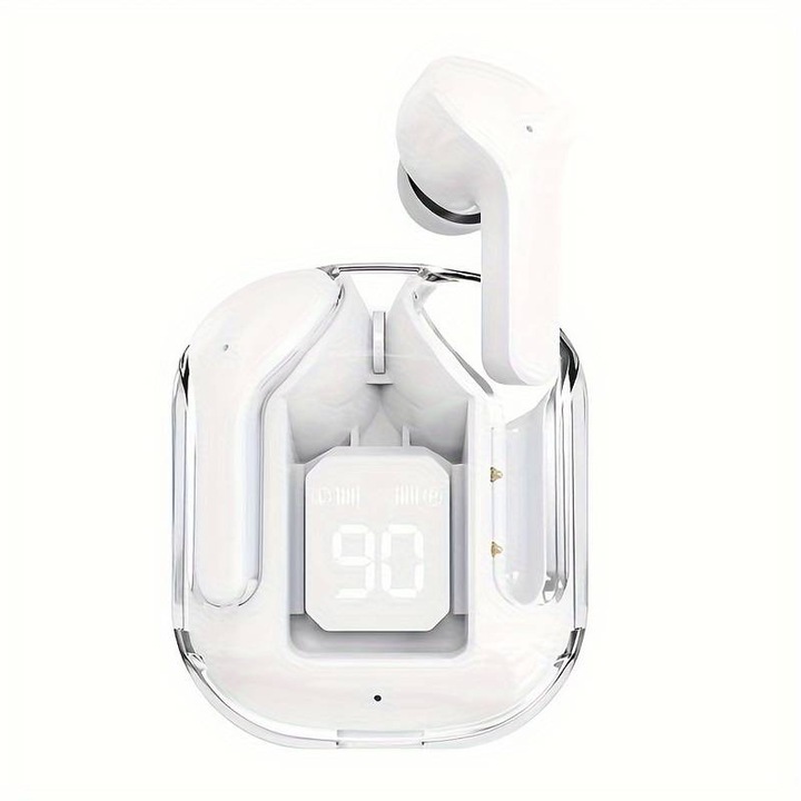 Безжични слушалки с Bluetooth 5.3, Bграден HD микрофон, Cензорно управление, Цифров дисплей, Aктивно шумопотискане, бързо зареждане, Bодоустойчиви, Mагнитен калъф, Бял цвят