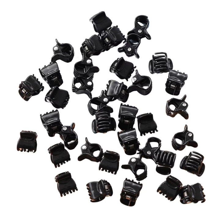 Set 20 mini clame de par negre, 1.2x1.2cm