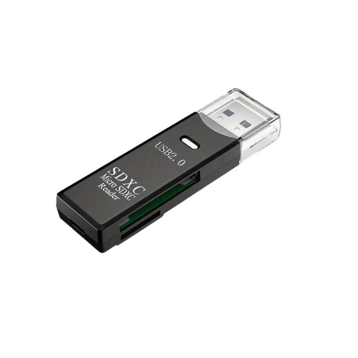 Cititor Prime de carduri microSD, SD, USB 2.0, capacitate maxima 2 TB, LED incorporat, cip noua generatie cu viteza rapida de transfer, culoare negru