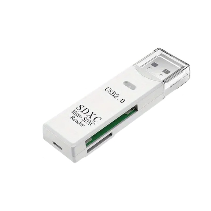 Cititor Prime de carduri microSD, SD, USB 2.0, capacitate maxima 2 TB, LED incorporat, cip noua generatie cu viteza rapida de transfer, culoare alb