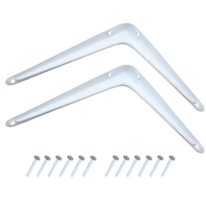 Комплект рафтове с опори Wayne Hardware, L-образен, С винтове, Бял, 250 x 300 мм, 2 бр
