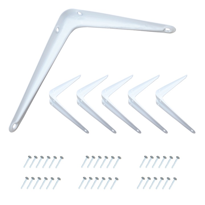 Wayne Hardware, Suport pentru raft si polita，tip L, Cu suruburi，Alb, 150 x 200 mm，6 buc / set
