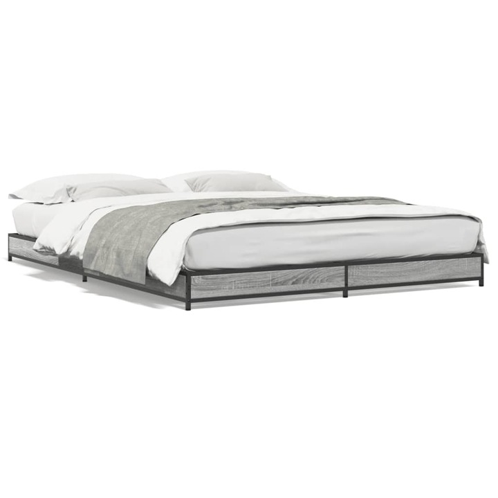 Cadru de pat vidaXL, gri sonoma, 150x200 cm, lemn prelucrat si metal 23.7 kg 845144