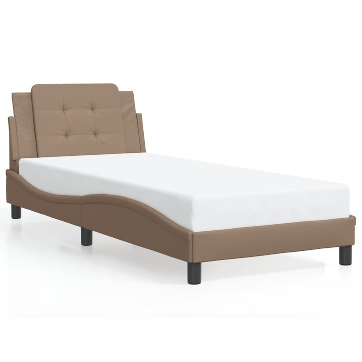 Cadru de pat cu tablie vidaXL, cappuccino, 90x190 cm, piele ecologica, 21.4 kg