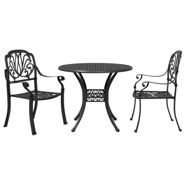 Set mobilier bistro vidaXL, 3 piese, negru, aluminiu turnat, 20.96 kg