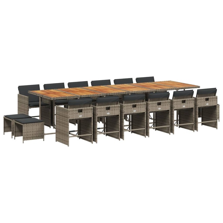 Set mobilier de gradina cu perne, vidaXL, 17 piese, gri, poliratan, 31.6 kg 3277957