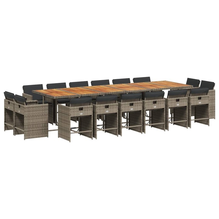 Set mobilier de gradina cu perne, vidaXL, 17 piese, gri, poliratan, 42.8 kg 3278017